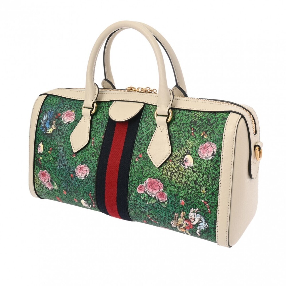 Gucci Leather Higuchi Green White Yoko Handbag Bag collaboration Boston